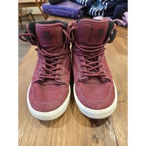 Supra Vaider Boys Hi‎ Top Skate Shoes Sneakers Size 3 Burgundy/White